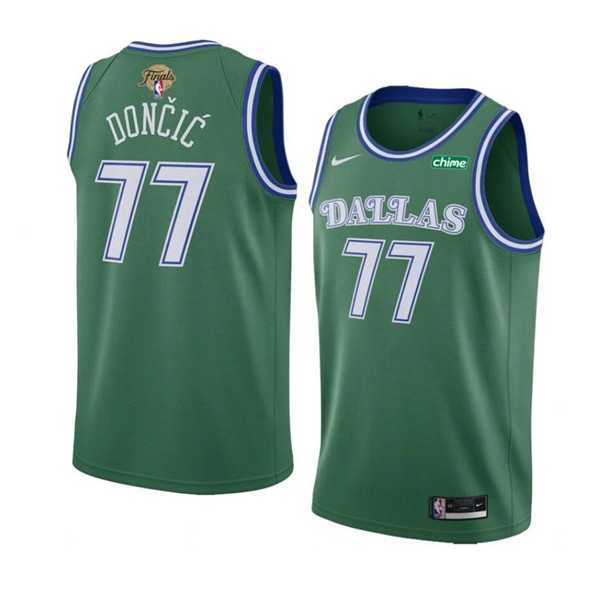 Mens Dallas Mavericks #77 Luka Doncic Green 2024 Finals Classic Edition Stitched Basketball Jersey Dzhi